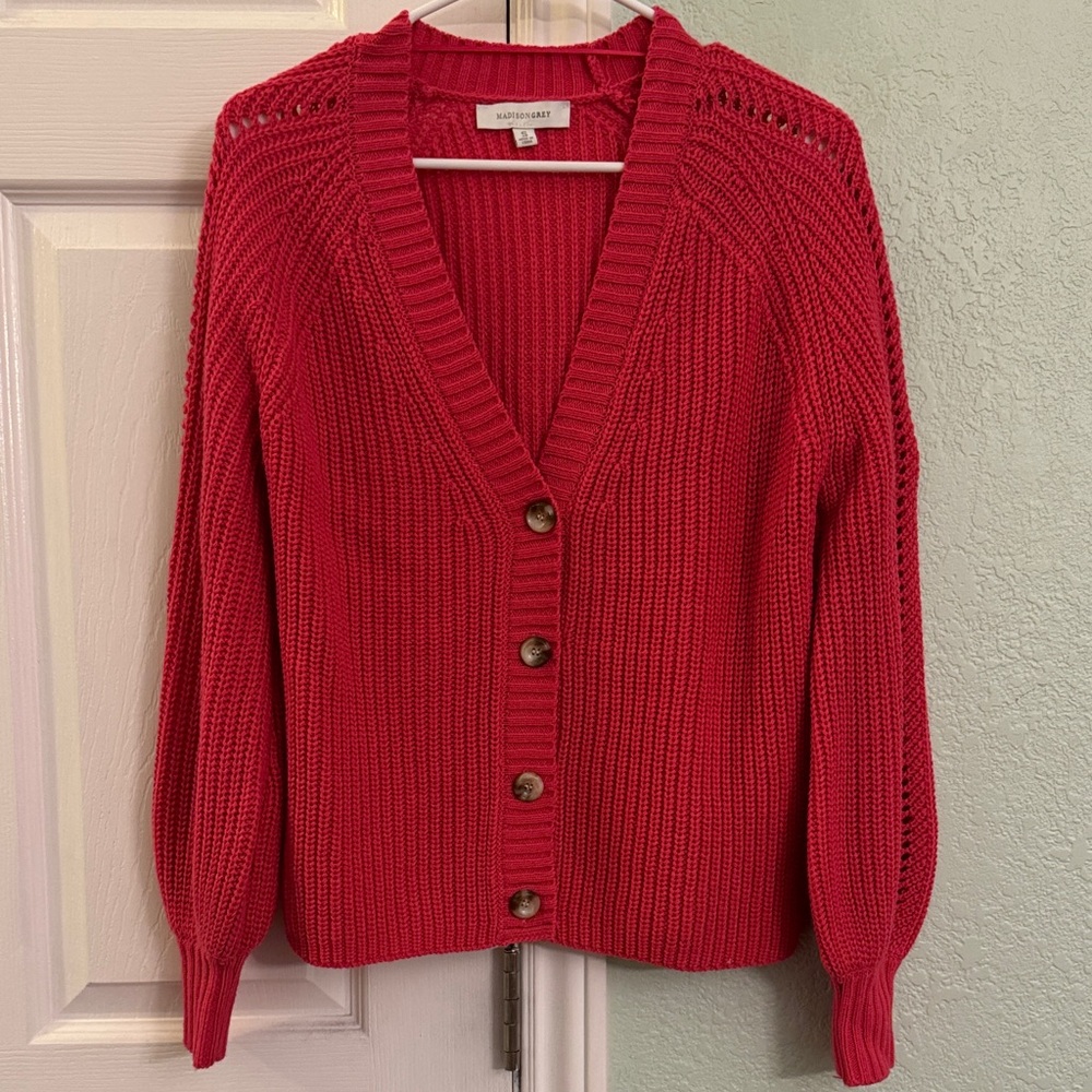 Hot Pink V-neck Sweater, Small